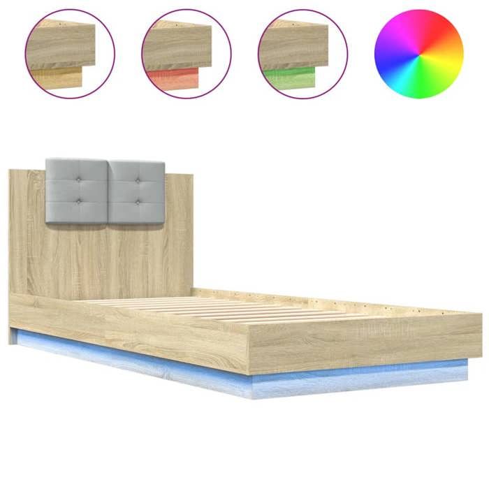 VidaXL Cadre de Lit avec Tête de Lit et Lumières LED, Sommier à Lattes, Lit Simple, Lit Adulte de Chambre à Coucher 3210033