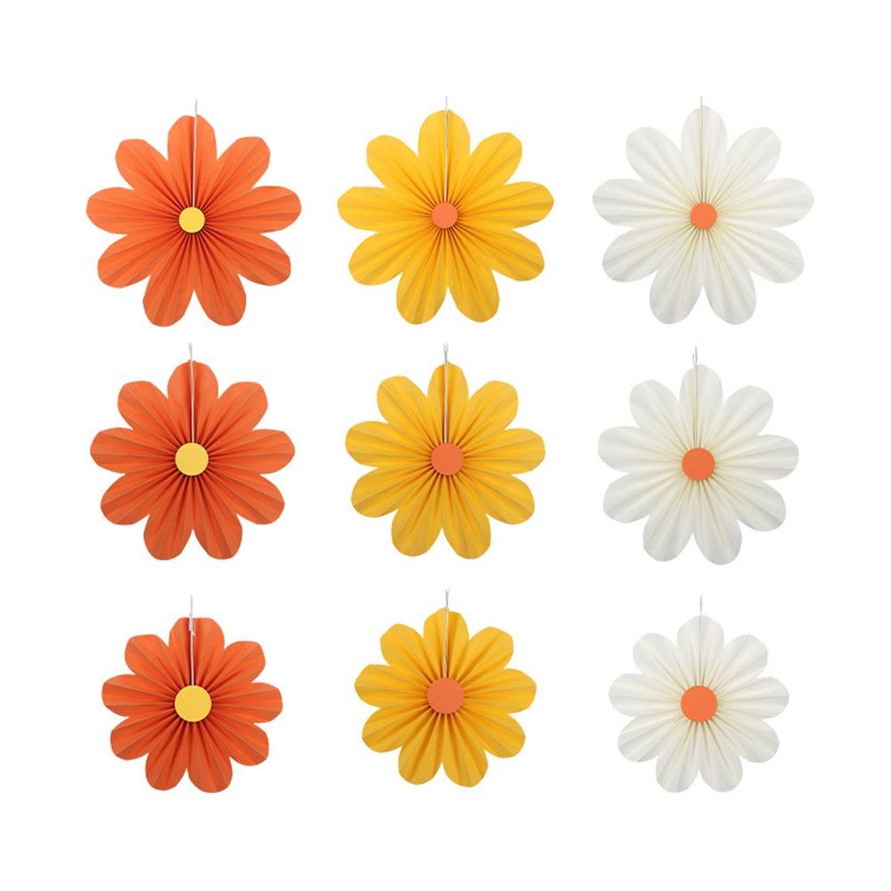 

9pcs Garlands Folding Fan Hanging Ornaments Decorative Daisy Hanging Banners Kids Birthday 9pcs