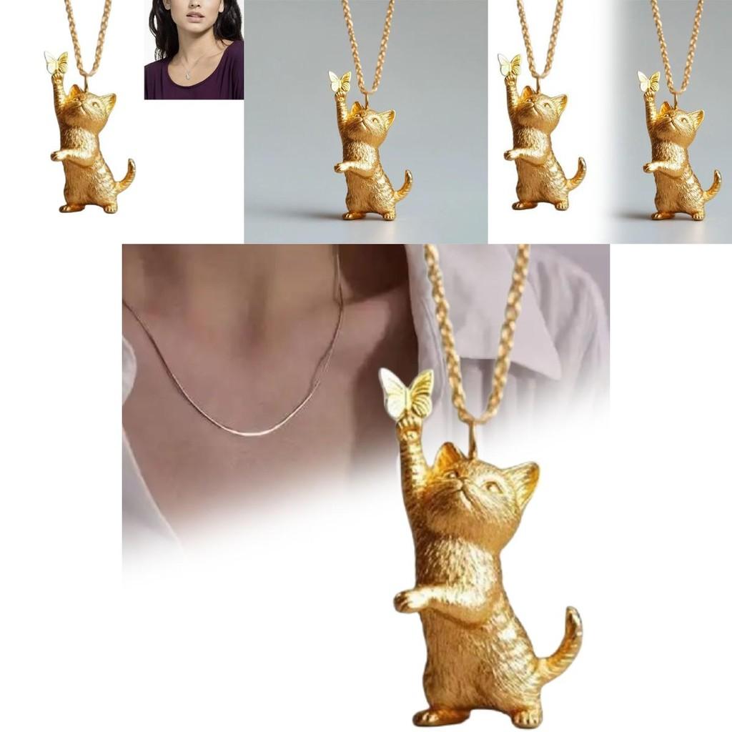Butterfly Cat Charm Necklace Alloy Snake Chain For Daily Wear And Casual Style