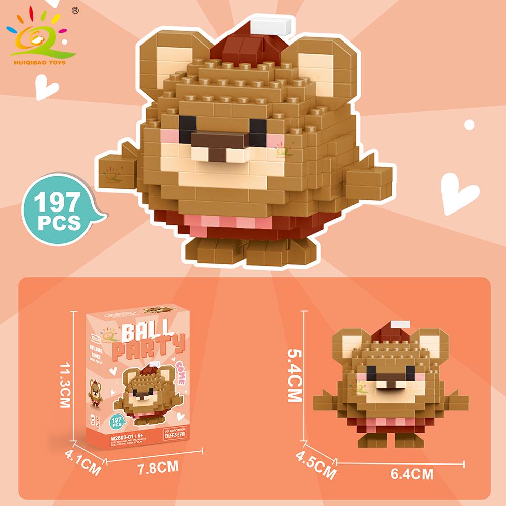 HUIQIBAO Mini Cute Animal Micro Building Blocks 3D Diamond BEE Cat Panda Model Bricks DIY City Construction Toys for Children