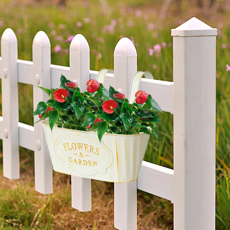 Oval Metal Hanging Flower Pots Hangable Railing Planter Countryside Window Flower Boxes For Garden Yard, Fence Plant Pots