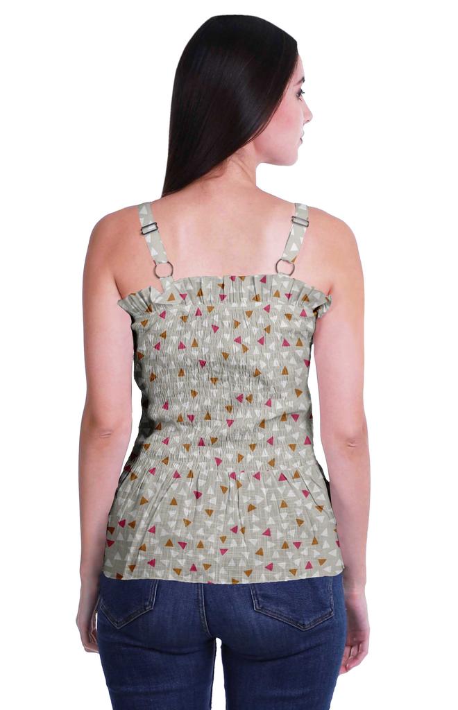 Moomaya Casual Shoulder Strap Flared Hem Cotton Slub Printed Women Summer