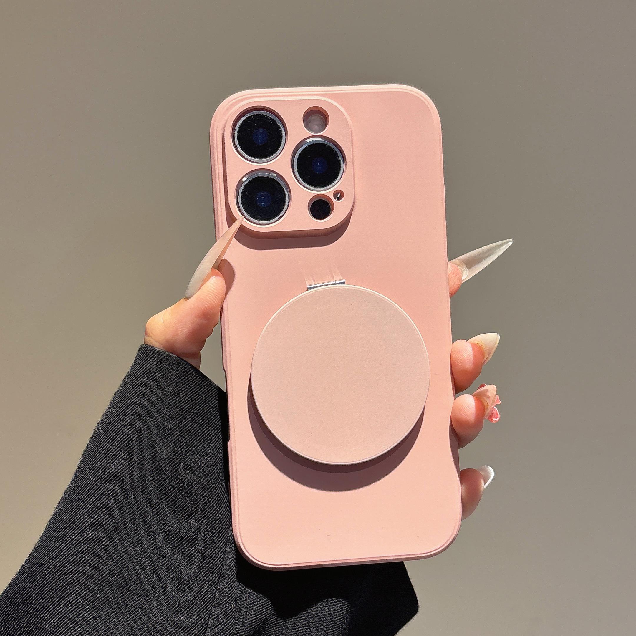 

For iPhone 16 Pro Max Case Straight Edge Protection TPU + PC Phone Cover with Mirror Kickstand C