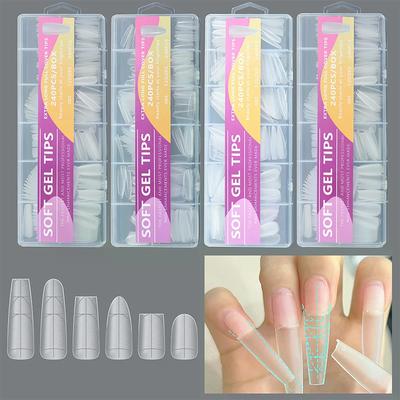 240pcs Ultra-Thin Double-Sided Fake Nails With Auxiliary Line No-Trace Nail Tips Clear Extension False Nails DIY