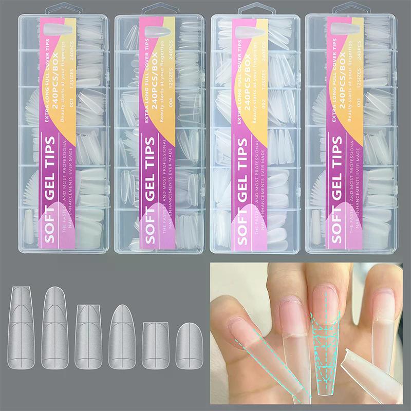 240pcs Ultra-Thin Double-Sided Fake Nails With Auxiliary Line No-Trace Nail Tips Clear Extension False Nails DIY