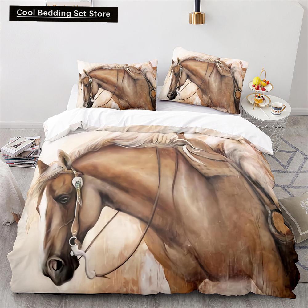 Comforter 3D Horse King Queen Size White Running Horses Pattern Bedding Set For Kids Teens Adults Wild Animal Soft