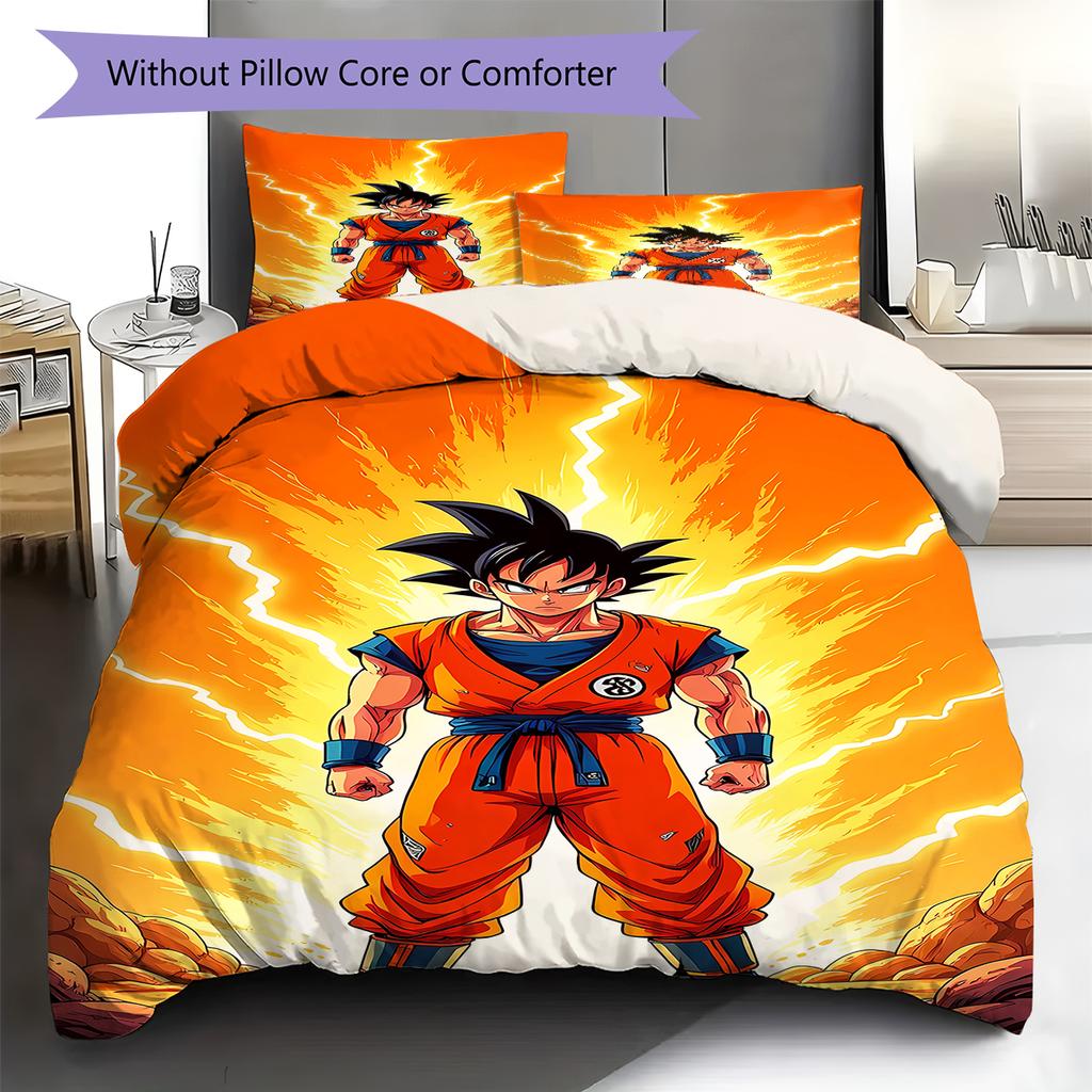 Son Goku Muster Bettwäsche, Steppbett Set Bettbezug Kissenbezug Zuhause Geburtstagsgeschenk (1 Bettbezug + 2 Kissenbezüge, ohne Füllung)