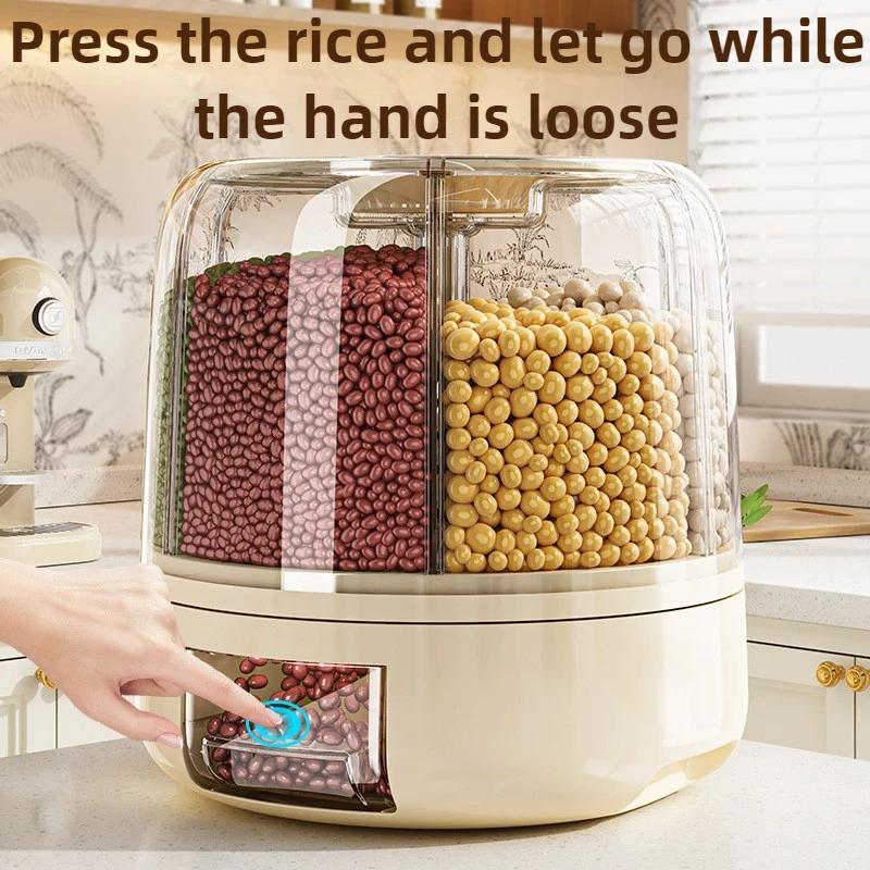 New Five Grains and Coarse Grains Rotating Grid Storage Box, Kitchen Rice Bucket, Moisture proof and Insect proof Sealed Can