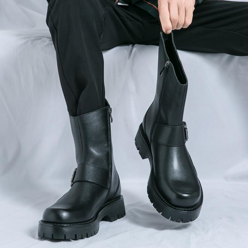 Autumn and Winter Retro Maillard Short Boots Thick Sole Height Increase Non Slip Zipper Fashionable Casual Knight Boots