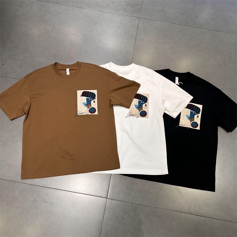 New Spliced Contrasting Color Round Neck Short-sleeved T-shirt Men's Beautiful Printed Couple Top