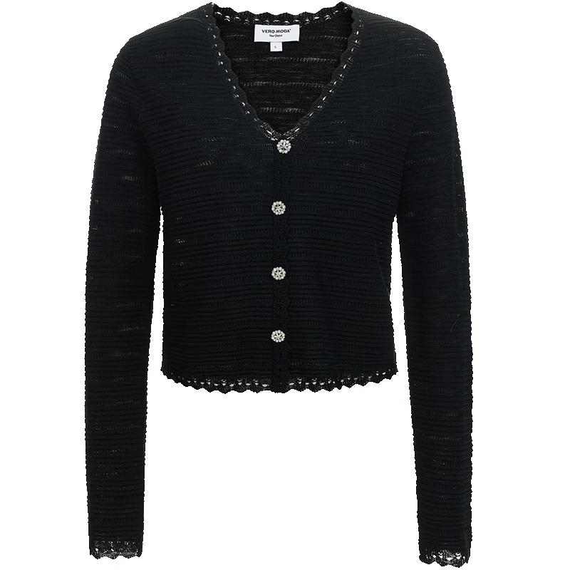 VEROMODA Elegant French V-Neck Lace Knit Top S