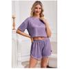 VEZFAA Women's Fashion Spring Summer Stripe Print Short Sleeve O‑Neck Casual Pajama Set
