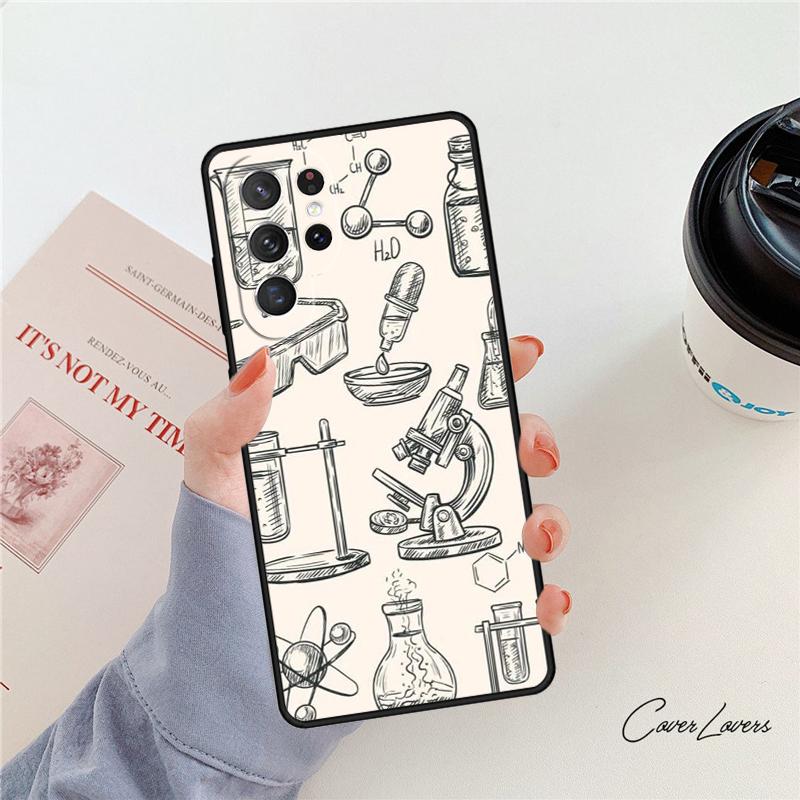 Vintage Seamless Chemistry Laboratory phone case For Samsung Galaxy S24 S25 S23 S22 Ultra Note 10 20 Plus S20 S21 FE Cover