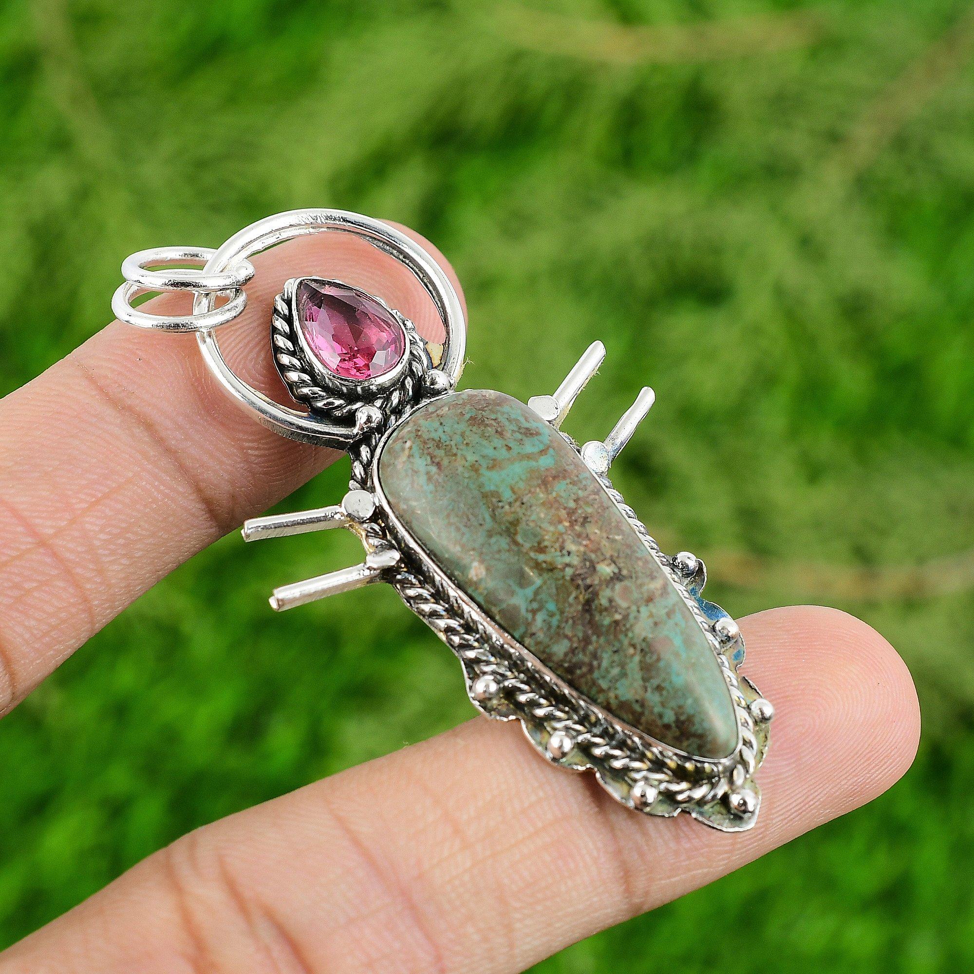 

Birthday Gift For Her Natural Tibetan Turquoise Gemstone Pendant 925 Silver
