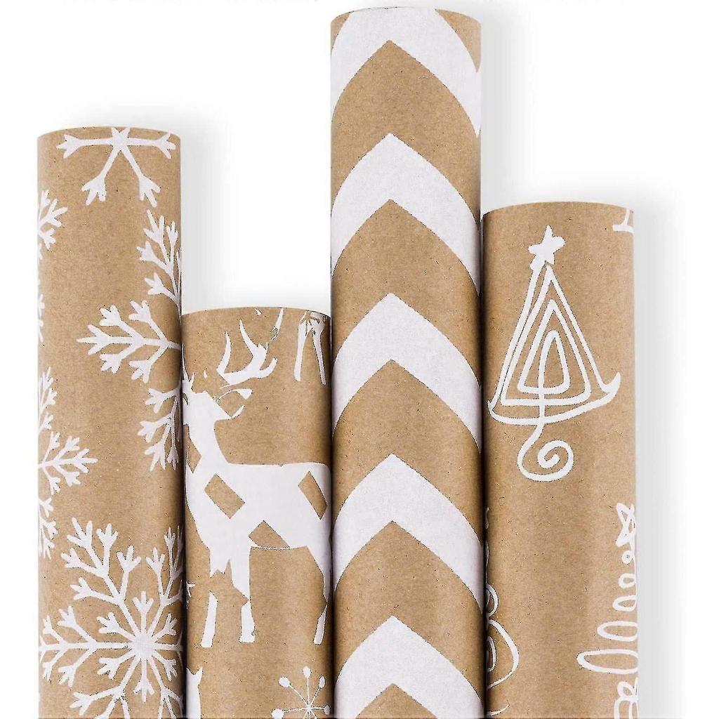 Christmas Wrapping Paper Brown Kraft Paper With 3d White Christmas Elements