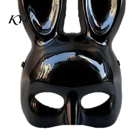 Funny Cartoon Rabbit Mask Halloween Bunny Half Face Mask, Costume Prop with Long Ear Strap Ears, Plastic Cosplay for Adults, Masquerade Party