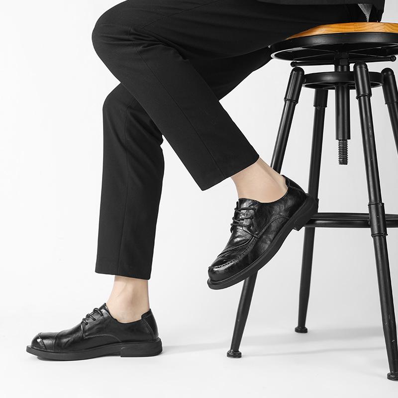 Leather shoes men's spring 2025 new business casual men's shoes soft sole lace-up versatile groom wedding dress leather shoes