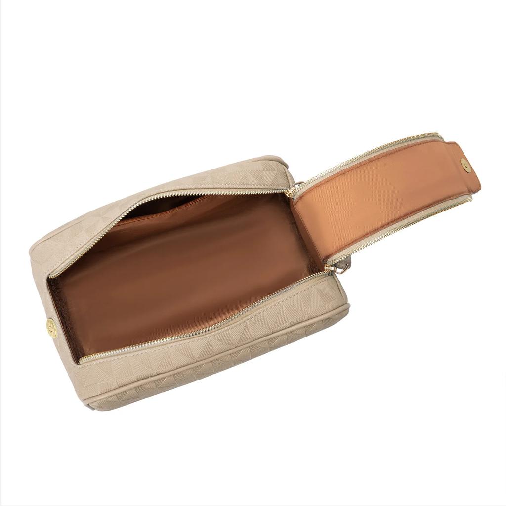 Fashionable Embossed Large Capacity Portable Makeup Cosmetic Bag Double Zipper Handheld Wash Bag Storage Organizer