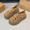 Small man increases height, thick-soled retro women's summer 2025 new big-headed versatile hollow single shoes