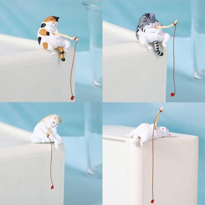 Cartoon Style Fish Tank Ornament Resin Mini Figurine New Fishing Cat Ornament  Landscaping