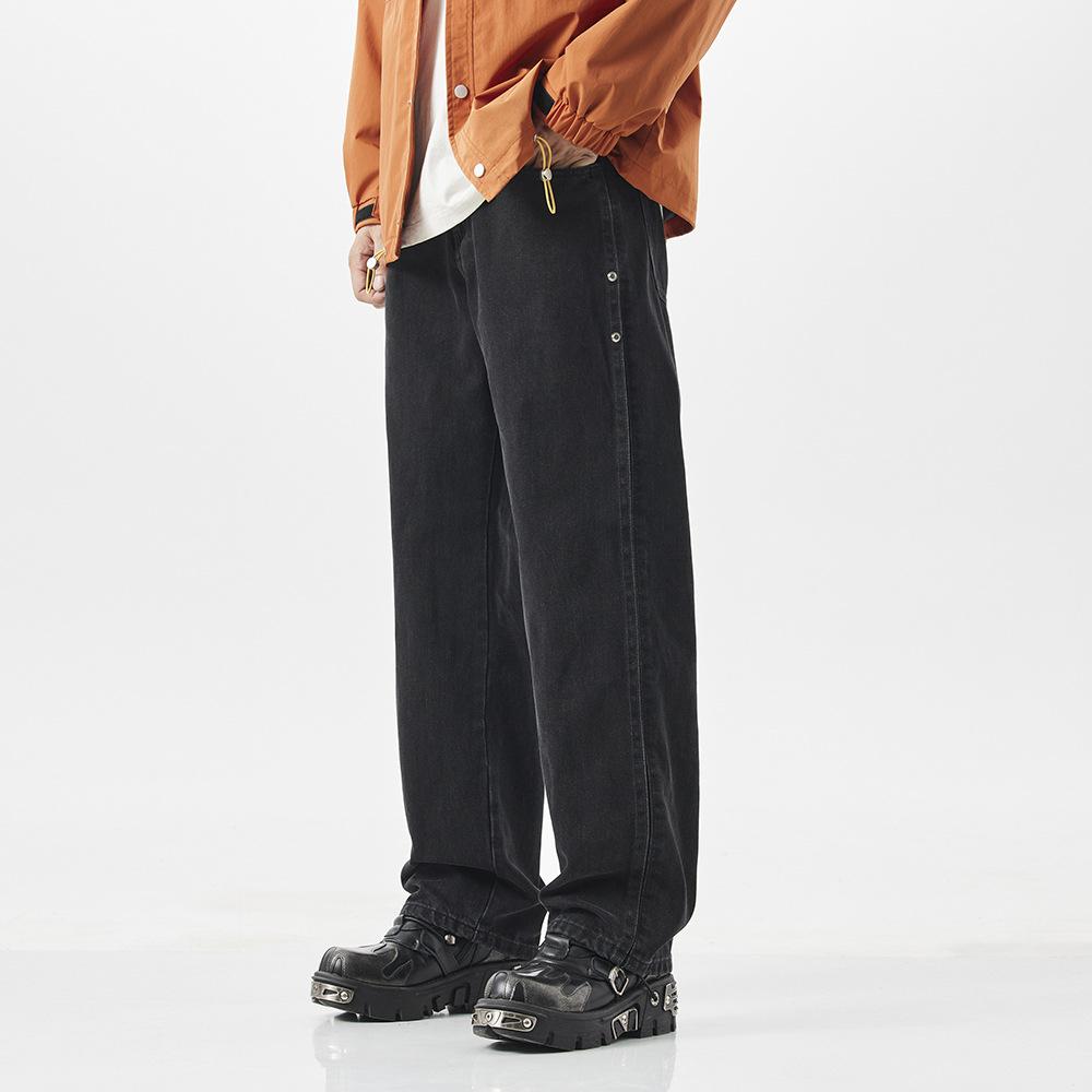 European and American personalized jeans men's and women's fashion loose wide-leg floor-mopping pants side open edge black denim men's pants tide