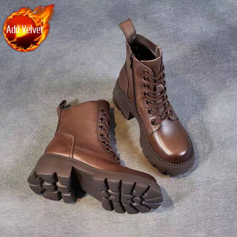 Módní robustní kožené dámské krátké boty s kulatou špičkou, teplé kotníkové boty pro ženy, podzimní zimní trend 2025, gotické kotníkové boty, vysoce kvalitní PU bota