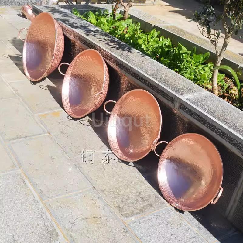 Hand Forged Pure Copper round Wok Pan with Dual Handles Thickened Stir Fry Hot Pot Cookware for Beef Stew Copper Pan cookware