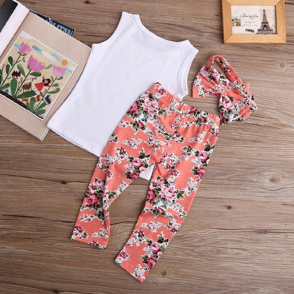 Adorable Toddler Girls Kids Floral Tops Pants Trousers Headband 3pcs Outfits Set Clothes
