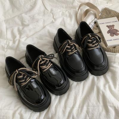 Dicker Absatz dicke Sohle erhöhte schwarze kleine Lederschuhe Damen Herbst 2025 neu Britischer Stil Retro Schnürschuhe Einzelne Schuhe ins