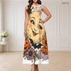 Women Plus Size Round Neck Triple Keyhole Cutout Sleeveless Maxi Dress Halloween Printed