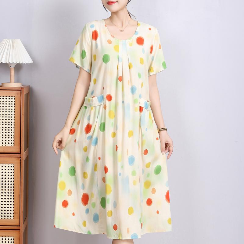 Elegant Woman Summer Dress Casual Loose Short Sleeve Long Dresses Plus Size Woman Clothing