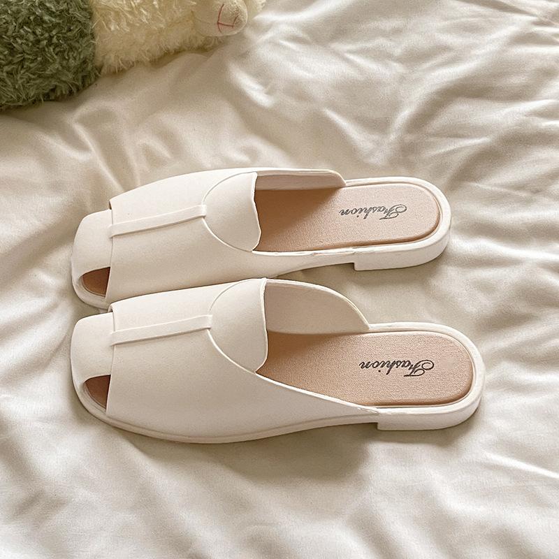 New open-toe solid color half-drag summer women's cool slippers fashion half-pack women's shoes flat slippers outside women's wear