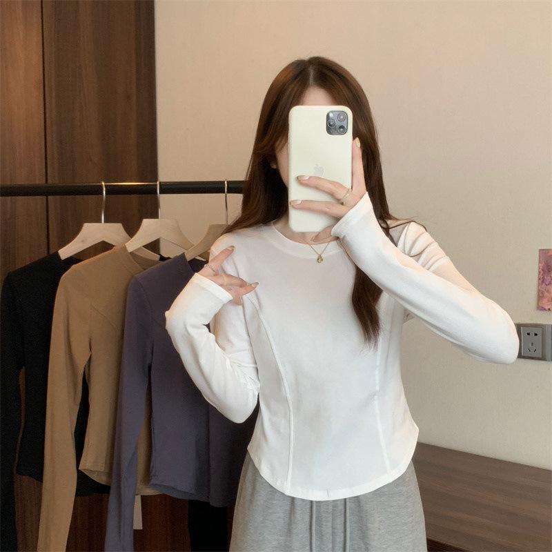 Women Slim Fit Cropped Long Sleeve Thickened Thermal Base Layer T Shirt