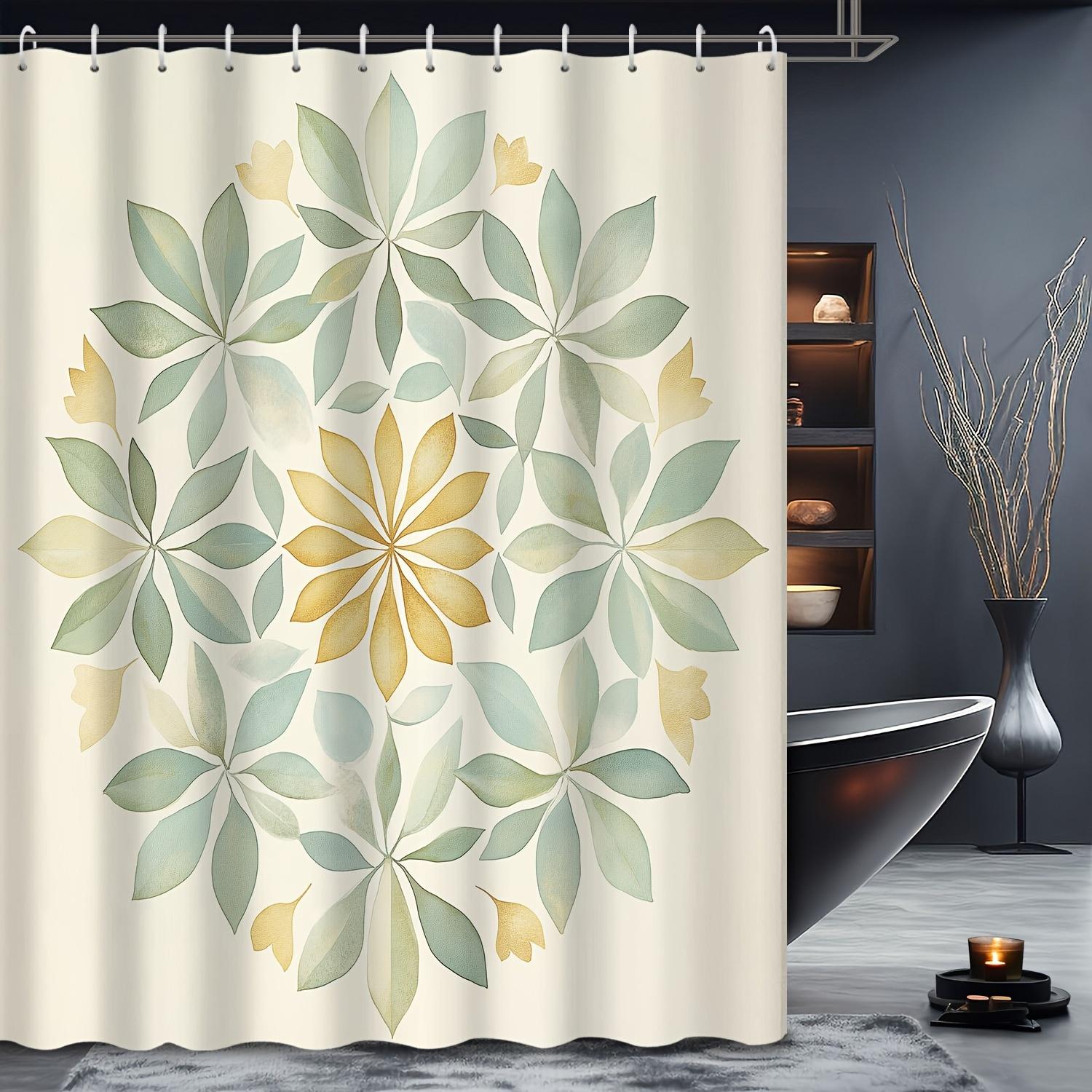 

Autumn Modern Abstract Plant Mandala Shower Curtain - 12 Hooks, Leaf Pattern, Bath Decor W90XH180cm