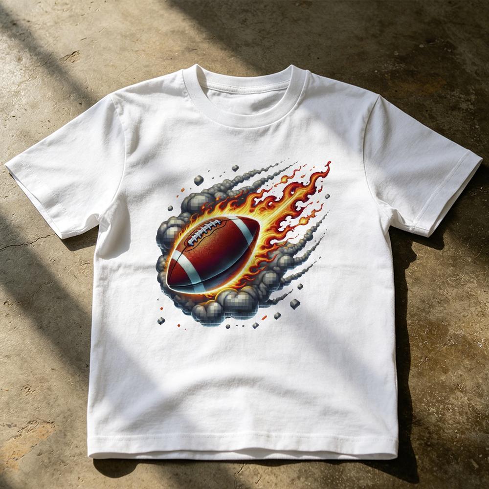 Flaming Football Ball Motion Fire Smoke EffectAthletic Gym T Shirt The United States Football Fan Sportswear Graphic Tee