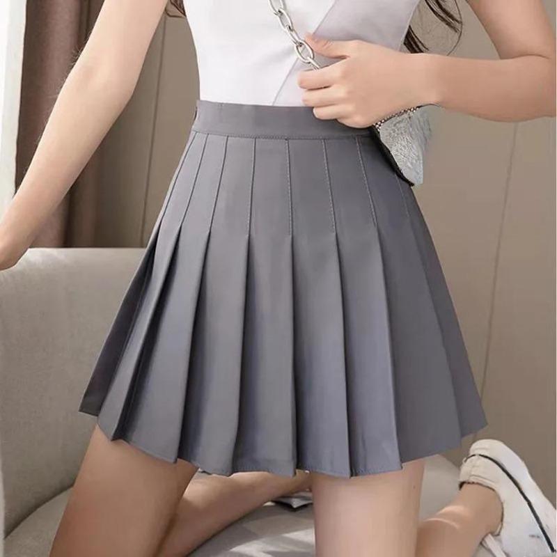Summer Spring Fashion Femlae Girl's Skirts Zipper Solid A-line Mini Skirts Casual Pleated Skirt Women Skirts