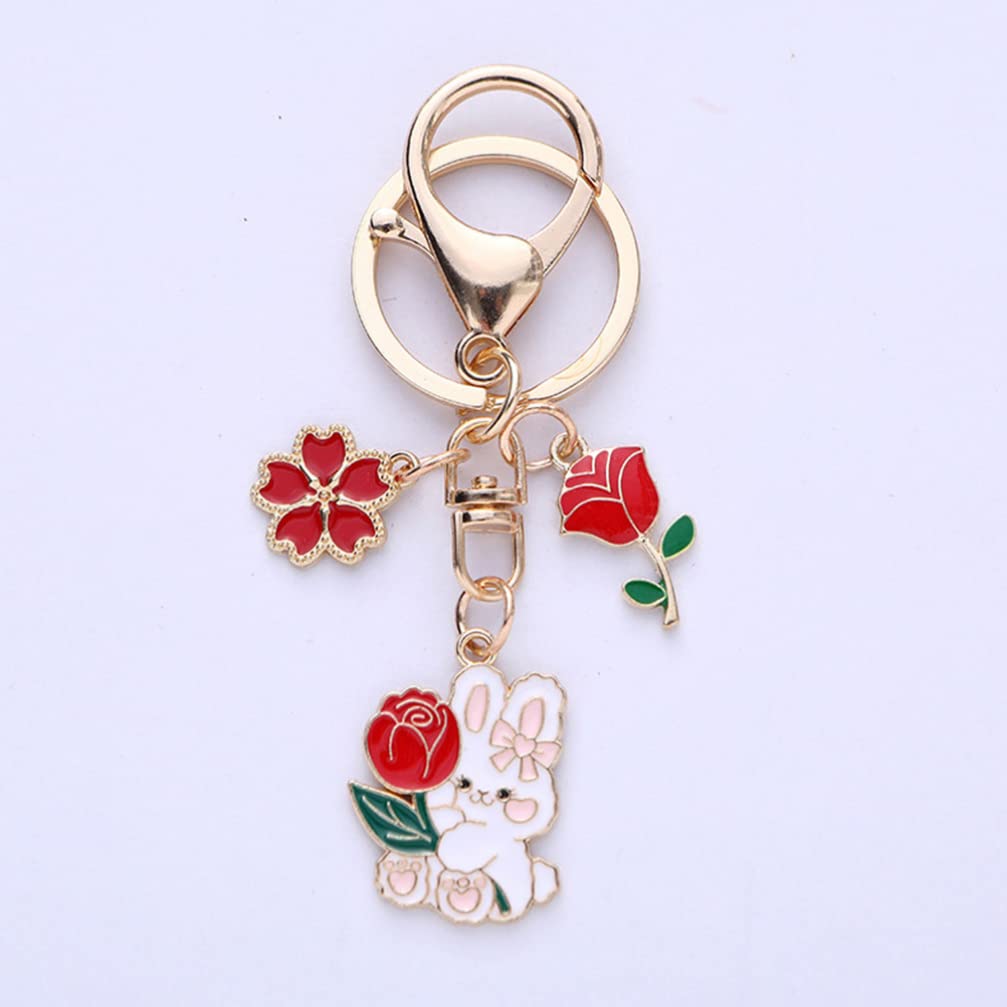 [LALAFINA] 2023 Zodiac Rabbit Keychain Key Ring with Cherry Blossom Design, Easter, Year of the Rabbit, Metal Key Charm, Cute, Prayer, Heian Era,