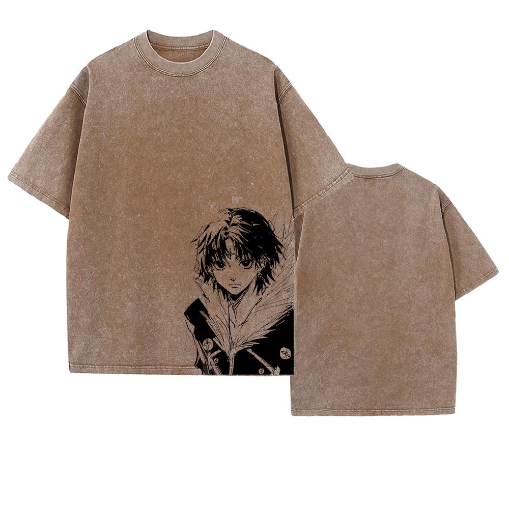 Manga Graphic T-shirt Chrollo Vintage Washed Oversized T Shirt For Men Women Clothing Cotton Short Sleeve Tees