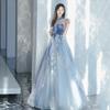 Blue Dress 1011 Summer New Feifei Sleeves Celebrity Party Long Dress Bar Mitzvah Art Examination Banquet Evening Dress Dress