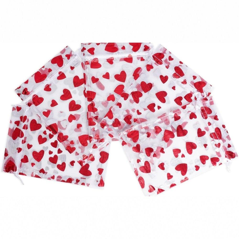 20pcs Organza Mesh Candy Pouches Love Heart Bronzing Gift Bag Valentine's Day Gift Bag  Wedding