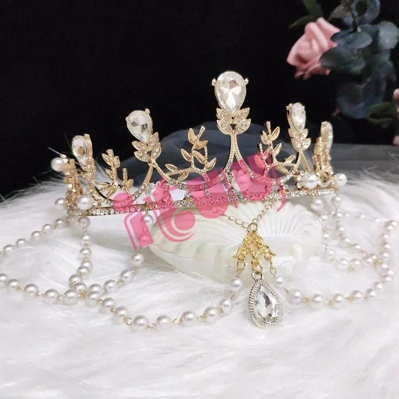 

Handmade Lolita KC Apollo Sun Crown Church Angel Gorgeous Crystal Pearl Tassels Wedding Crown Tiara for Women Princess Headpiece