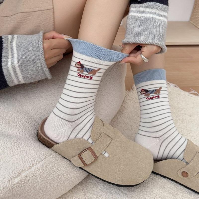 Dachshund Socks for Women, Spring, Autumn and Winter, Cat Mid-calf Socks, Cartoon Cute School Style, Versatile Bear Long Socks
