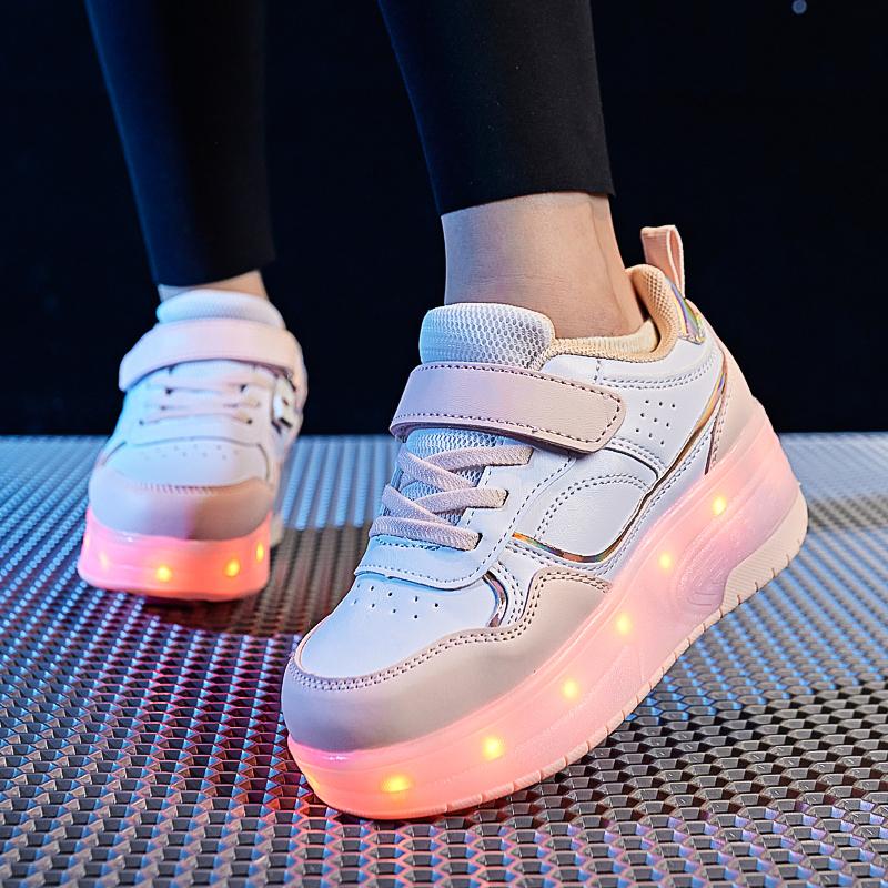 28-38 Children's Plus Size Two Wheels Disassembled Into Flat Sports Shoes LED Illuminated Sports Shoes Children's Shoes Board Shoes