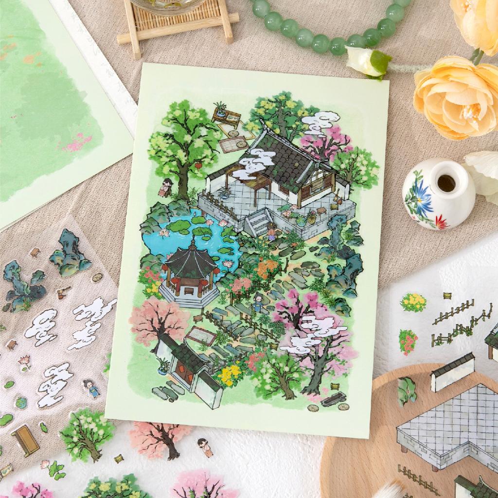 Kawaii 3D Small House Miniature Scene Stickers Fun Four Seasons Courtyard Landscape Stickers DIY Hand Stacking Scrapbook