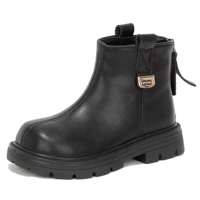 New Children's Boot Simple Classic Girls Ankle Boots Winter Black Brown Versatile Kids Fashion School Cotton Boots Warm Plush