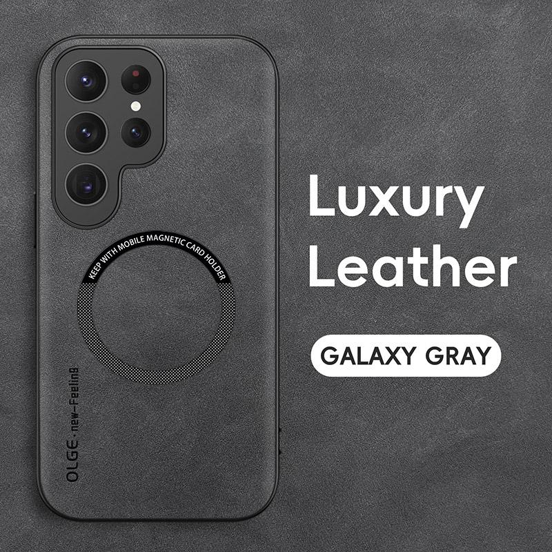 

Роскошный кожаный противоударный чехол для Samsung Galaxy S25 S24 S23 S22 Ultra S21 Plus FE для беспроводной зарядки MagSafe Магнитная крышка S22 Ultra