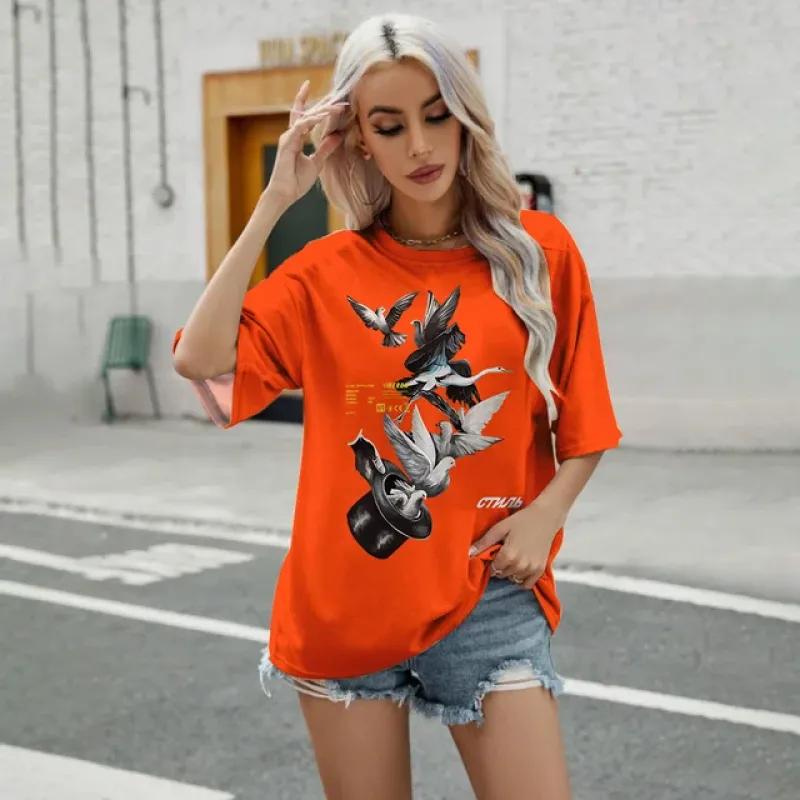 Cartoon Print Loose Simple Short Sleeve High Quality Comfortable Breathable Round Neck T-shirt 2024 Women's New Casual T-shirt