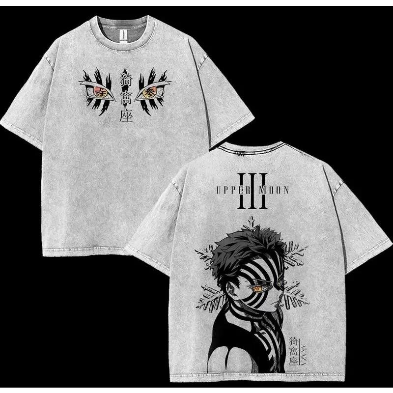Anime Demon Slayer Retro Double Sided Washed Mens Super Large Tshirt SpringSummer New Style Suitable for Both Men and Women