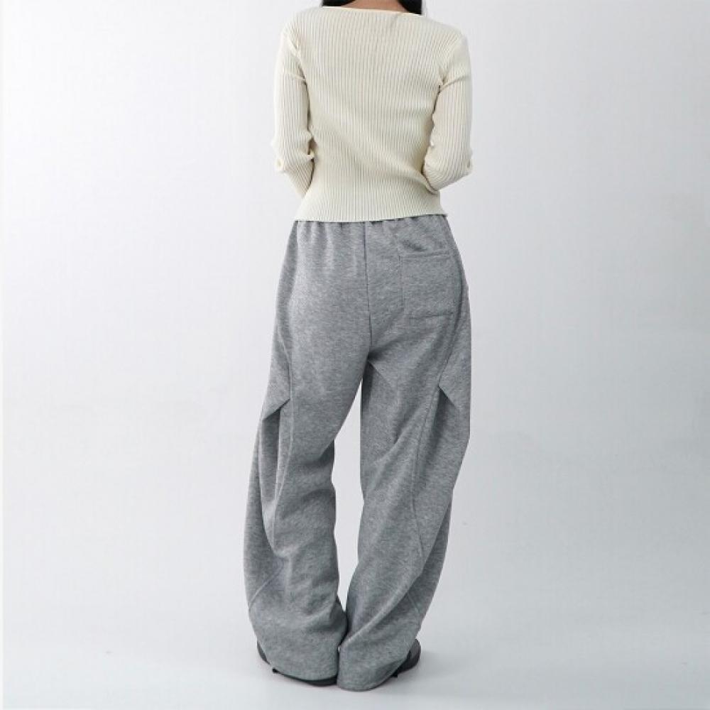 Onl Women Fleece Back Split Banding Pintuck Wide Pants Training Pants