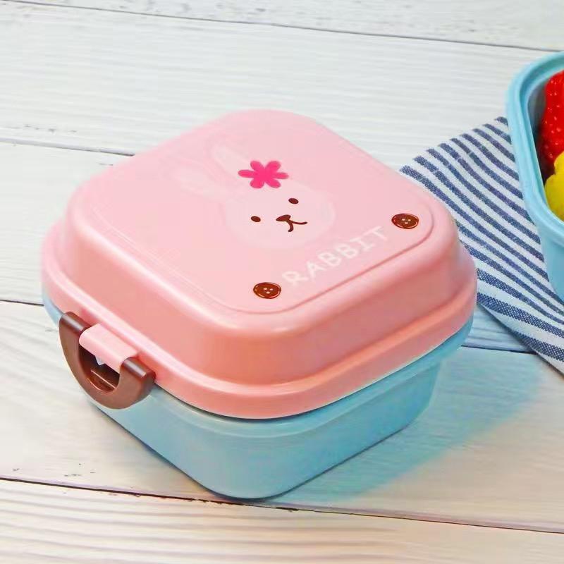 Cute Animal Lunch Box Japanese Double-layer Round Mini Bento Box Children's Fruit Box Snack Box Microwave Kids Lunch Box 540ml